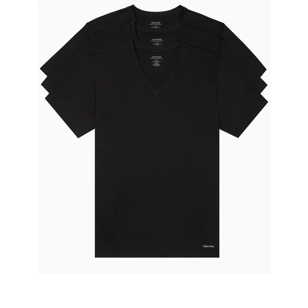 Calvin Klein Mens 3 Pack 100% Cotton Black V‎ Neck T-Shirts Black Classic Fit L